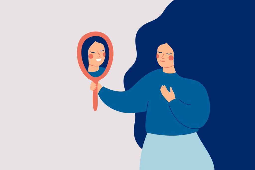 Dessin d'une femme qui se regarde dans un miroir