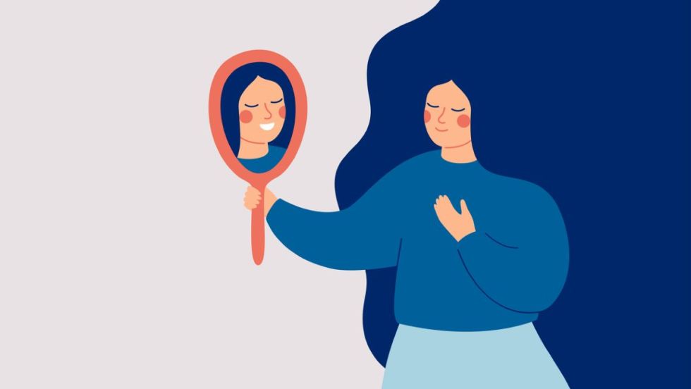 Dessin d'une femme qui se regarde dans un miroir