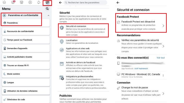 comment v&eacute;rifier activation facebook protect mobile