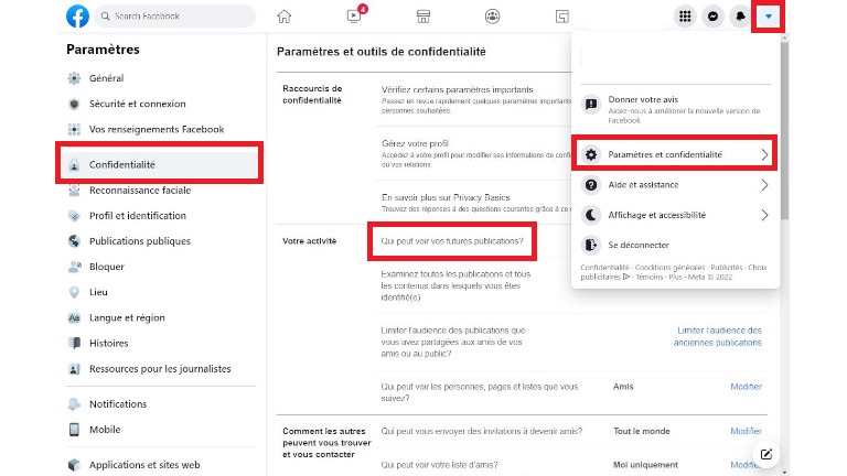 param&egrave;tres Facebook confidentialit&eacute; qui peut voir publications