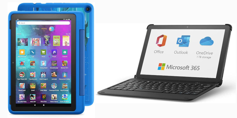 On peut se procurer le modèle Kids Pro ou l’édition Productivité de la tablette Fire HD 10 d'Amazon. Tablette Amazon Fire HD 10 Kids Pro Productivité