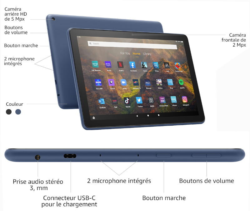Les caméras de la tablette Fire HD 10 n'ont rien pour nous éblouir avec des objectifs de 2 et 5 Mpx. Tablette Amazon Fire HD 10 spécificités