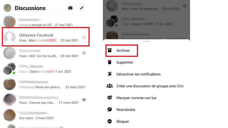 Voici comment archiver une conversation Messenger sur un appareil Android ou iOS. archiver conversation Messenger appareil Android iOS
