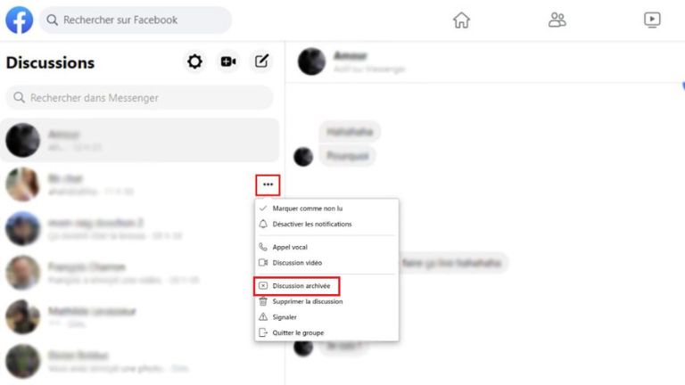 Voici comment archiver une conversation Messenger sur un ordinateur. archiver conversation Messenger ordinateur