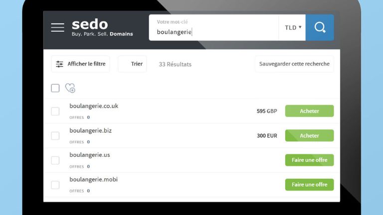 base de donn&eacute;es noms de domaine Sedo propositions d'achat