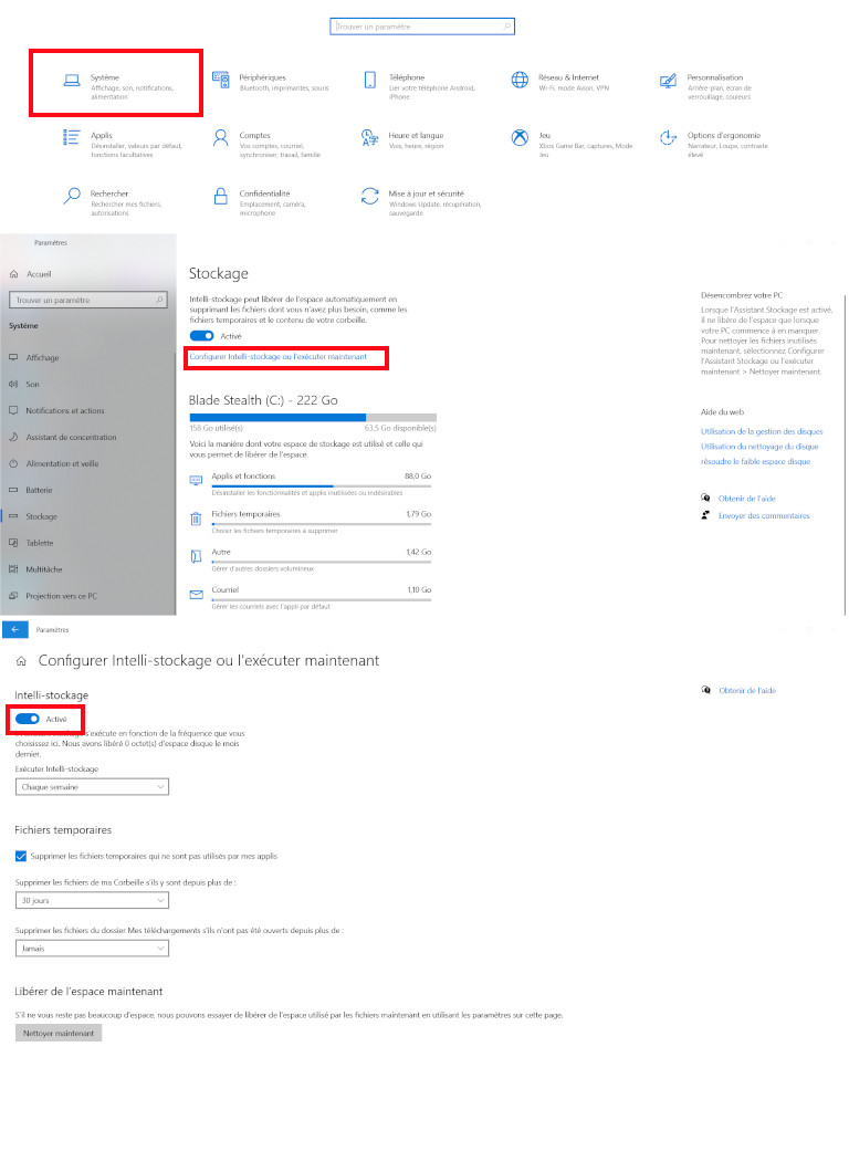Comment activer la fonction intelli-stockage Windows 10
