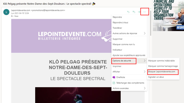 Comment bloquer un expéditeur si on utilise Outlook comme hébergeur de courriels. comment bloquer destinataire indésirable outlook spam pourriel