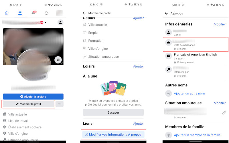 Comment changer date de naissance compte Facebook application