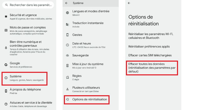 comment r&eacute;initialiser t&eacute;l&eacute;phone Android Google