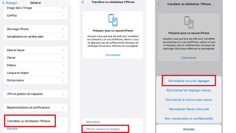 comment r&eacute;initialiser t&eacute;l&eacute;phone iPhone iOS Apple