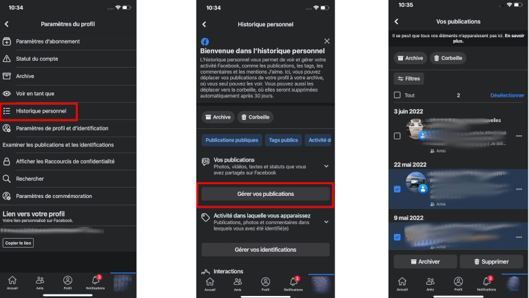 Comment supprimer plusieurs publications facebook iPhone