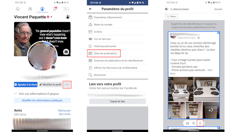 Comment supprimer plusieurs publications Facebook t&eacute;l&eacute;phone et tablette