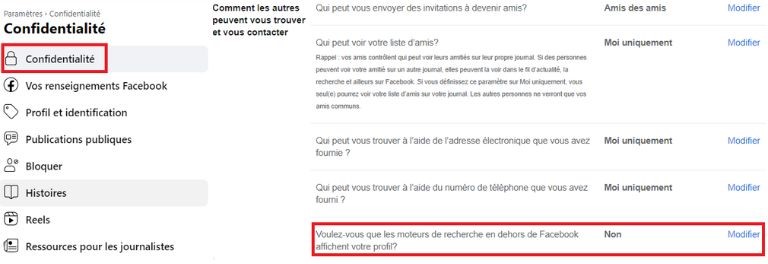 aper&ccedil;u comment d&eacute;sactiver recherche dehors facebook ordinateur