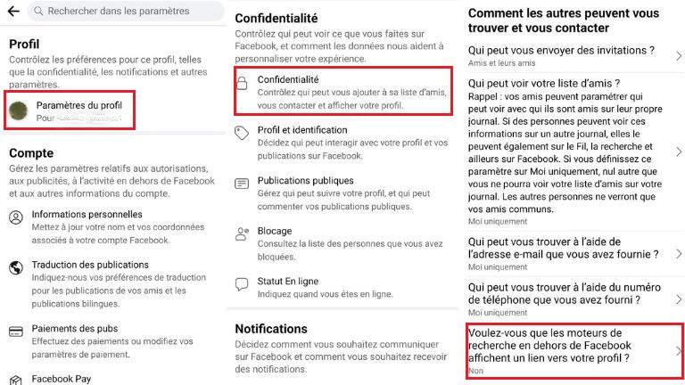 aper&ccedil;u comment d&eacute;sactiver recherche dehors facebook t&eacute;l&eacute;phone tablette