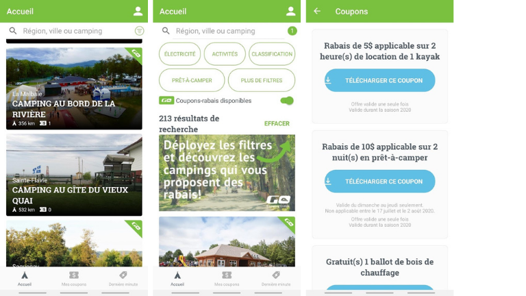 L'application mobile GO Camping Québec nous permet de bénéficier d'une foules d'outils et de rabais, même sur la route! application mobile go camping Québec coupons rabais