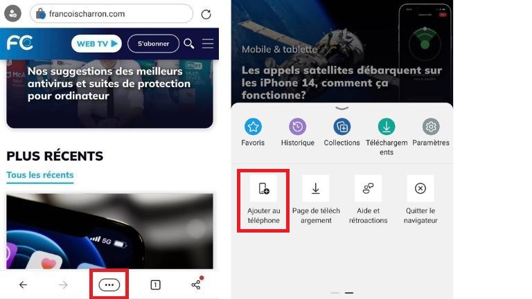 comment cr&eacute;er un raccourci site web mobile edge