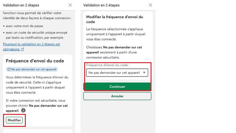 La marche à suivre pour désactiver l’authentification à double facteur sur un appareil précis. comment désactiver 2FA appareil Desjardins Accèsd