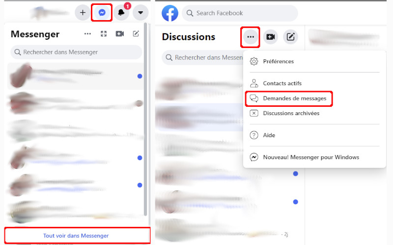 Messenger demandes messages non ami Facebook