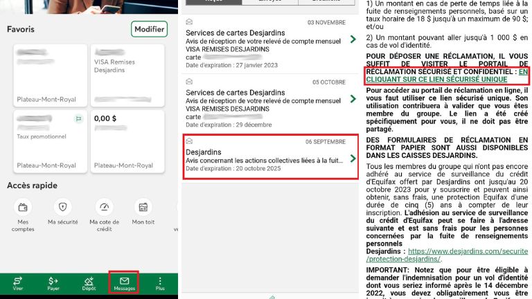 inscription lien securis&eacute; unique recours desjardins