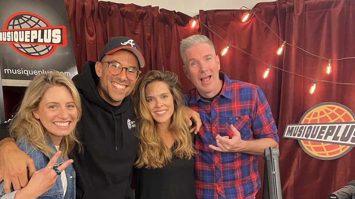 L’animatrice de la websérie « Les années MusiquePlus », Tatiana Polevoy (à gauche), aux côtés des ex-VJ Stéphane « Gonzo » Gonzalez, Chéli Sauvé-Castonguay et Rej Laplanche