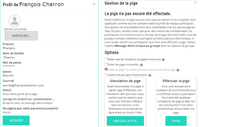 Les deux autres tableauc de gestion du groupe servent autant à l'organisateur qu’aux participants individuels. aperçu tableau gestion utilisateurs groupe Pikkado