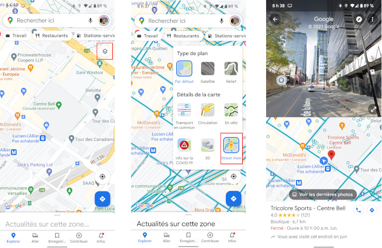 Google Maps application diviser &eacute;cran en deux Street View