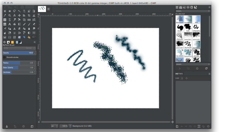 Avec Gimp, on peut notamment faire du dessin et de la peinture numérique à l'aide des nombreux outils de création. exemple menus différente brosses Gimp retourche image gratuit