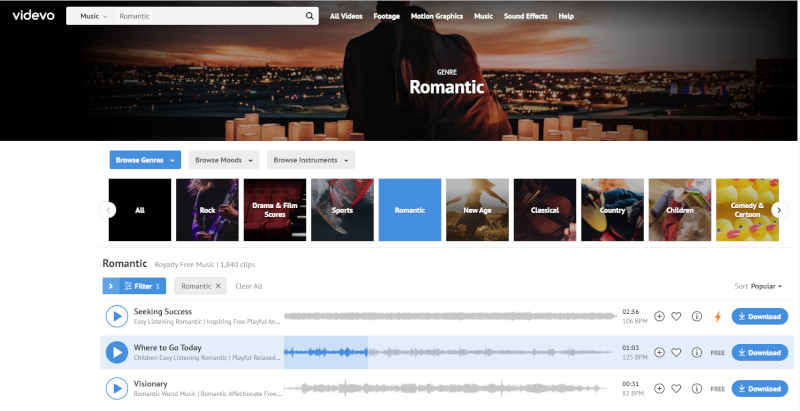 Videvo banque contenu audio musique sons libre de droit