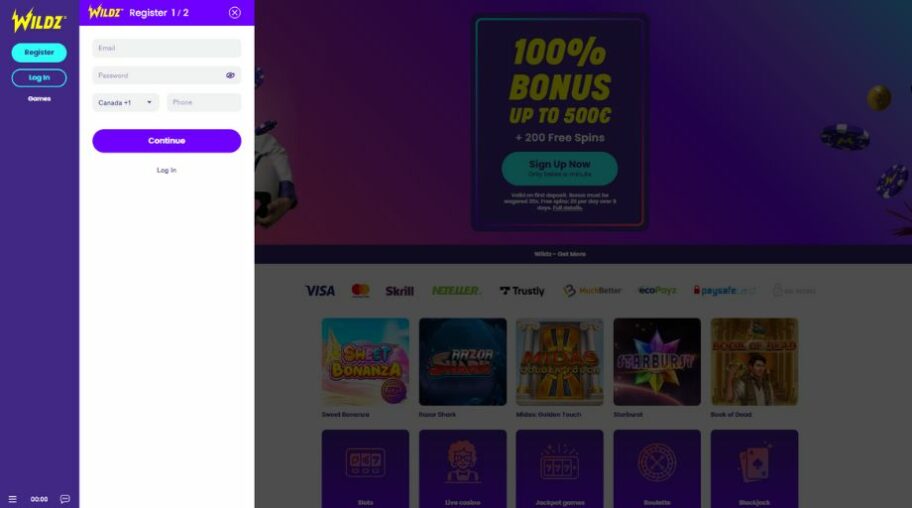 Wildz casino inscription