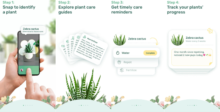 Blossom nous permet d’avoir plein de conseils pour nous occuper de nos plantes en quelques étapes seulement. aperçu application mobile Blossom trucs conseils