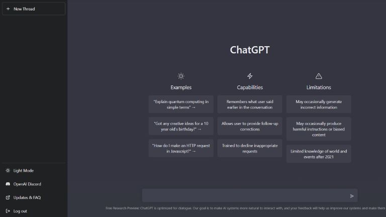 aper&ccedil;u chatgpt interface robot conversationnel