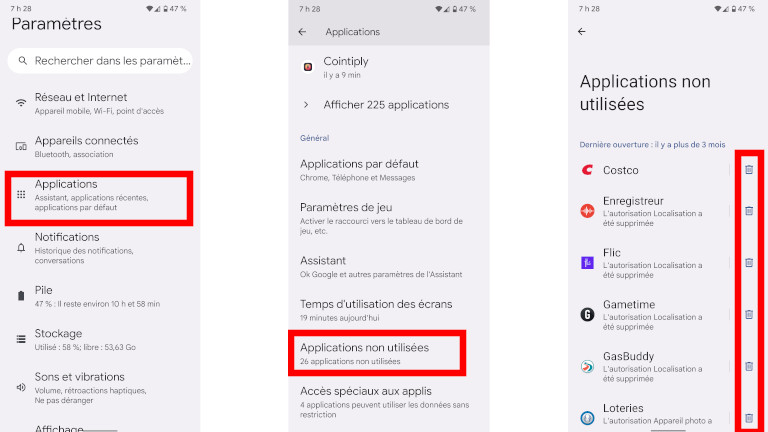 Comment supprimer applications inutilis&eacute;es t&eacute;l&eacute;phone Pixel Google