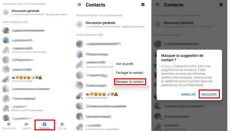 comment masquer un contact messenger