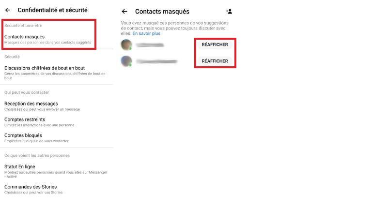comment r&eacute;int&eacute;grer un contact masqu&eacute; dans l'app messenger