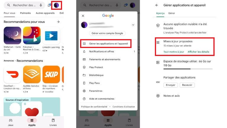 aper&ccedil;u comment faire ses mises &agrave; jour pour appareils android play store