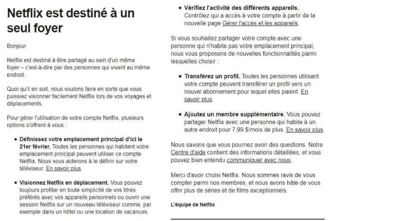 aper&ccedil;u du courriel de netflix partag&eacute; &agrave; tous les abonn&eacute;s