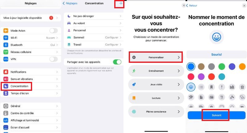 La marche à suivre pour ajouté le petit bonhomme via le mode concentration d'iOS 15 ou plus récent. comment ajouter le bonhomme sourire via le mode concentration ios 15