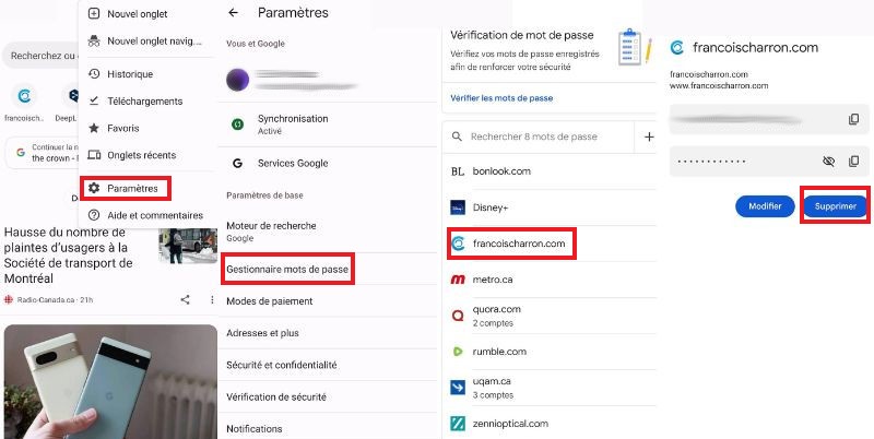 comment supprimer les mots de passe enregistr&eacute;s dans le gestionnaire de Google Chrome sur t&eacute;l&eacute;phone
