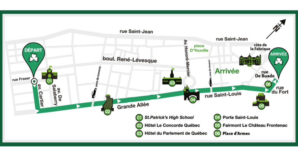 Parcours défilé St-Patrick 2023 à Québec