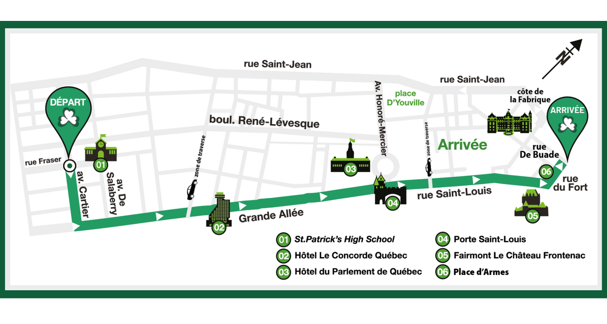 Parcours d&eacute;fil&eacute; St-Patrick 2023 &agrave; Qu&eacute;bec