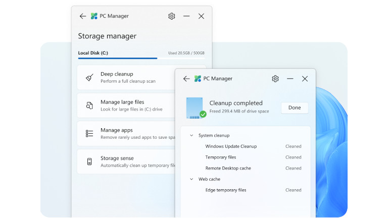 Microsoft PC Manager nous permet de gérer le stockage de notre ordinateur et supprimer les fichiers ou applications inutilisé Microsoft PC Manager gérer stockage