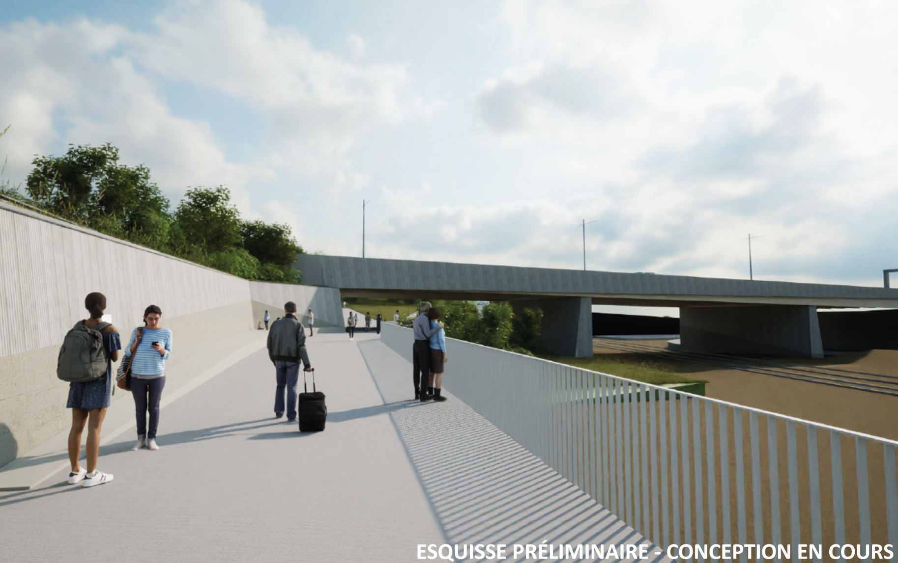 T&ecirc;te des ponts lien pi&eacute;ton vers gare de trains