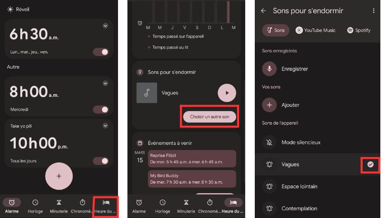 aper&ccedil;u sons pour dormir application android google horloge
