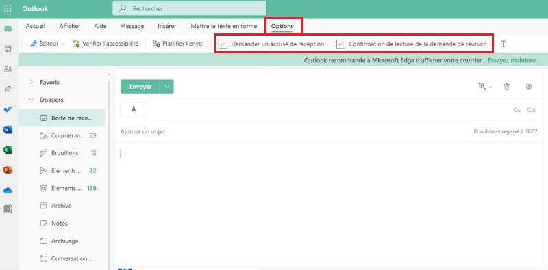 aper&ccedil;u comment demander accus&eacute; r&eacute;ception outlook web