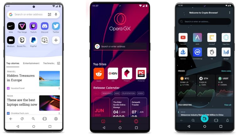 diff&eacute;rentes versions du navigateur Opera gamer bitcoin 
