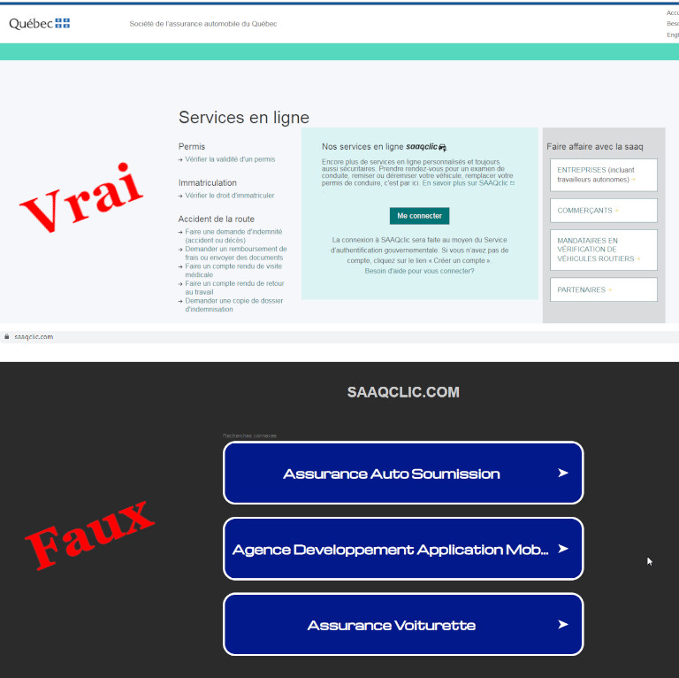 Les sites du gouvernement du québec ne se terminent par un .com Fraude faux site SAAQclic