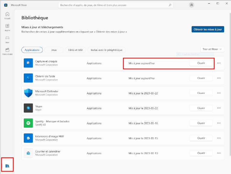 Mise &agrave; jour outil capture &eacute;cran Windows 10 et 11