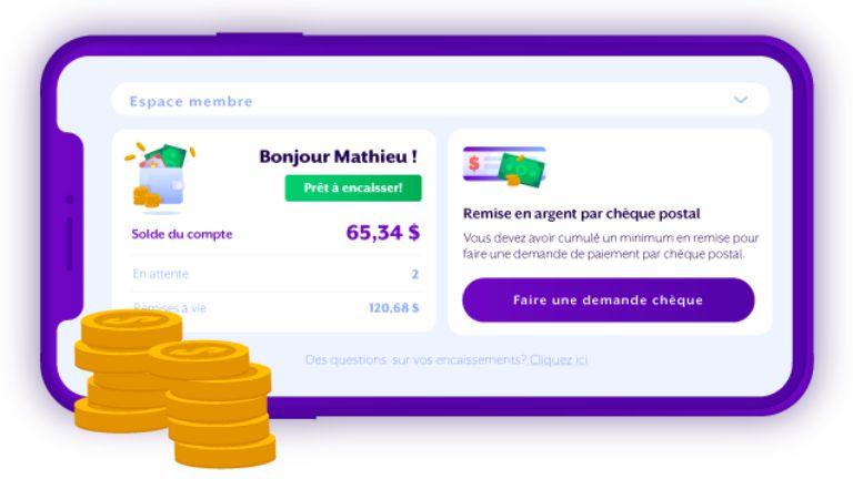 remises en argent depuis l'espace membre du club boomerang