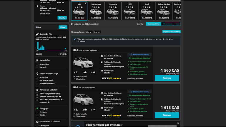 Site web Holiday Autos