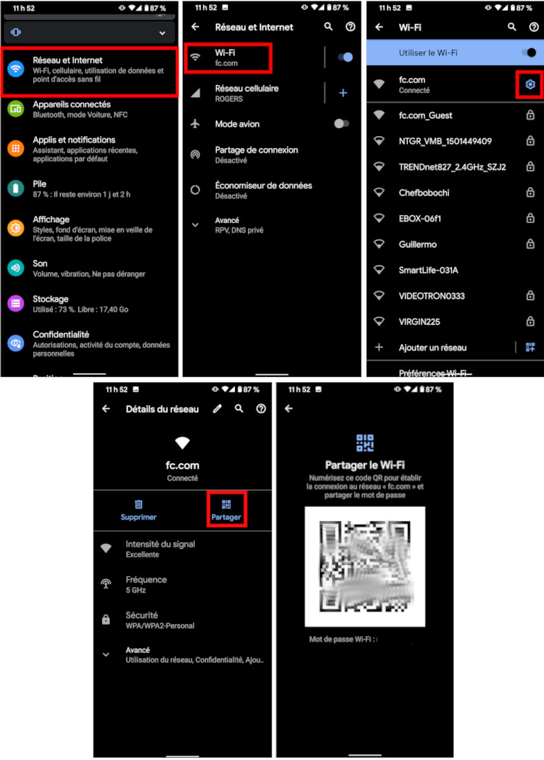 G&eacute;n&eacute;rer code QR r&eacute;seau Wi-Fi Android